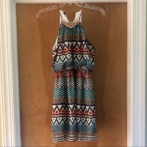 Tribal print halter dress with gold accent XS - Picture 1 of 7